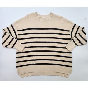 BKE Striped‎ Sweater Womens Size M Cream/ Black Tight Knit Mid Length